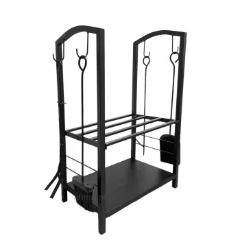 Stojak na drewno z akcesoriami kominkowymi