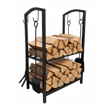 Stojak na drewno z akcesoriami kominkowymi