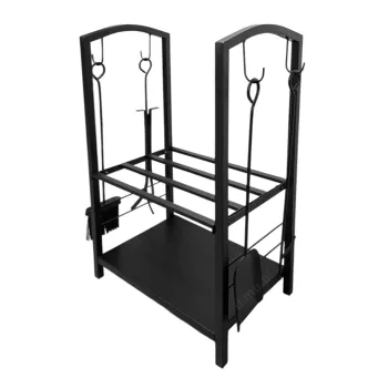 Stojak na drewno z akcesoriami kominkowymi