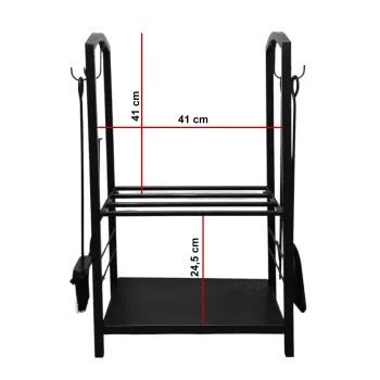 Stojak na drewno z akcesoriami kominkowymi