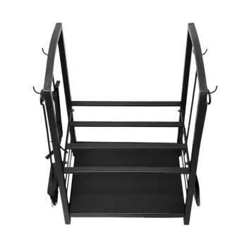 Stojak na drewno z akcesoriami kominkowymi